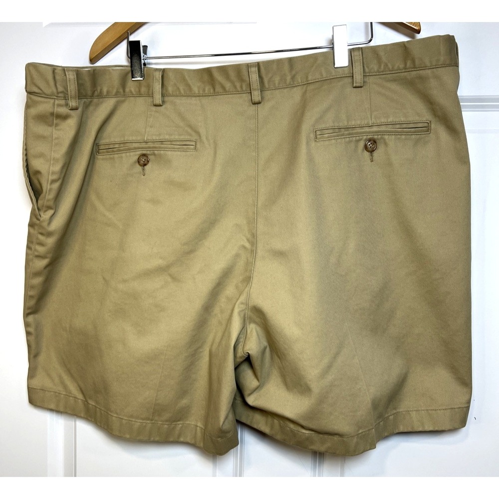 LL Bean Chino Shorts Mens 44 Khaki Flat Front Comfort Elastic Waist Preppy 3XL - Picture 3 of 13